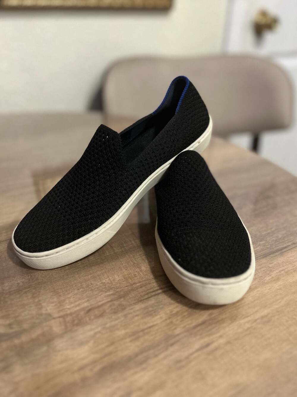 Rothy's The Sneaker Black Honeycomb Knit Slip-On Shoes Size 7.5
